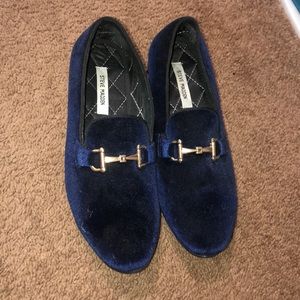 Navy velvet loafers